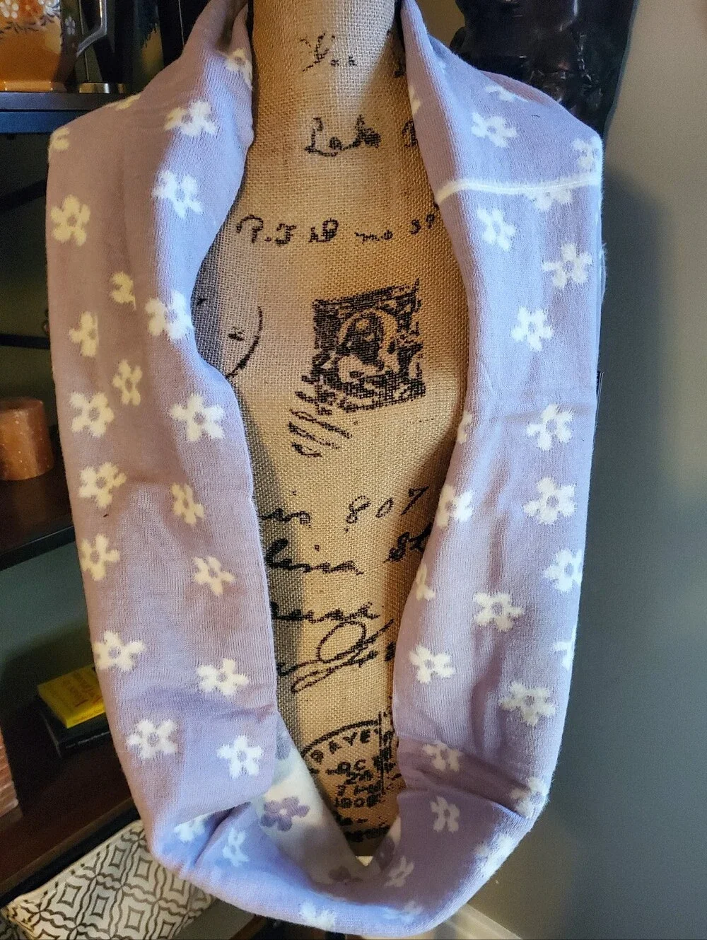 Karl Lagerfeld Lilac And Off-White Reversible Floral Infinity Scarf